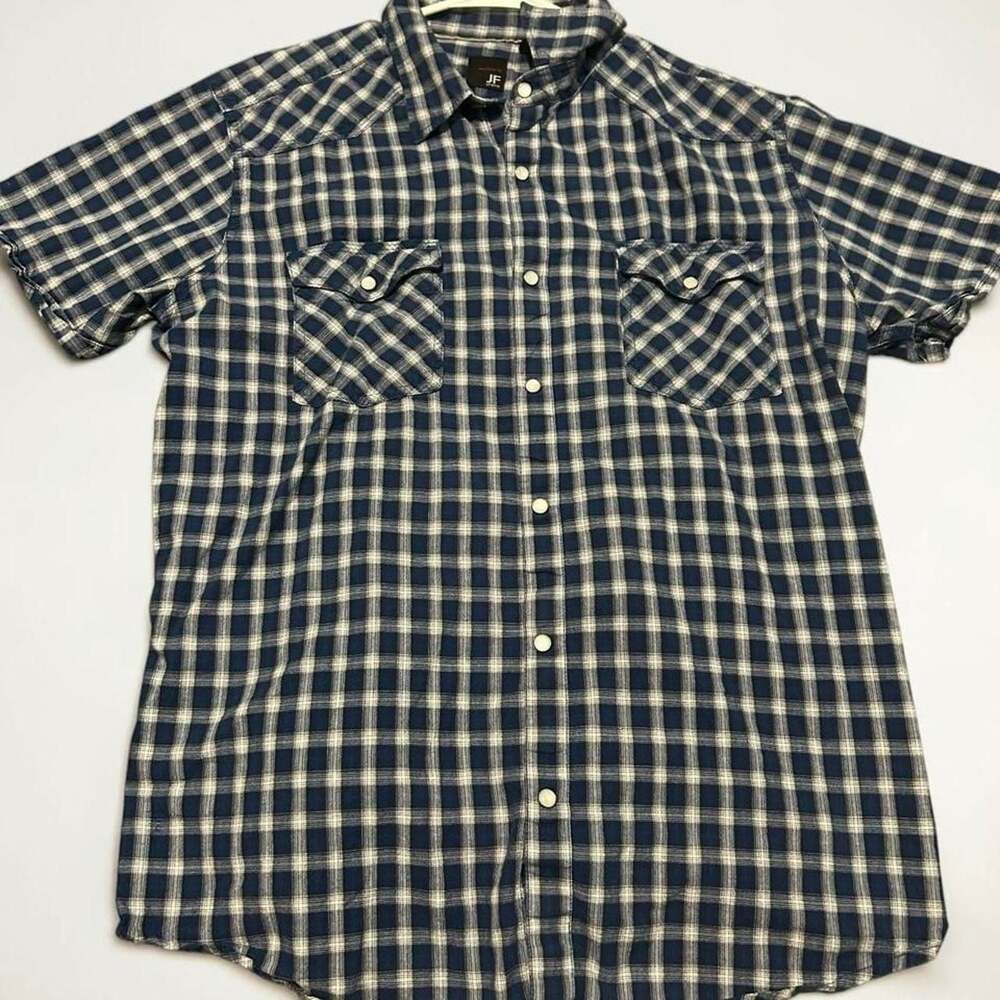JF J Ferrar Western Pearl Snap Shirt Mens XL Blue Plaid